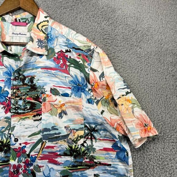 Tommy Bahama Hawaiian Shirt Men's XL Colorful Floral All Over Tencel Palm tree - Picture 2 of 10